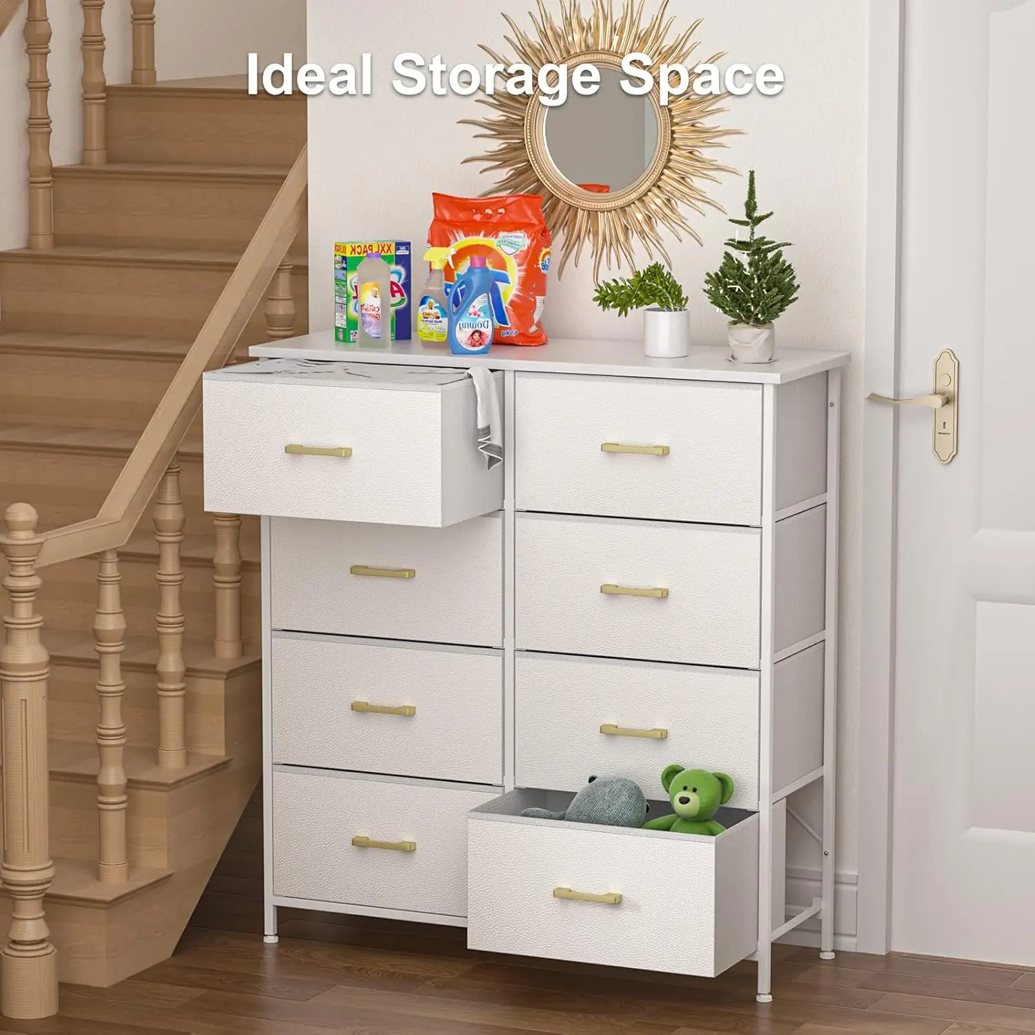 Dresser for Bedroom with 8 Drawers, Chest of Drawers for Closet, Living Room, Hallway, Nursery, White Dresser with Sturdy S