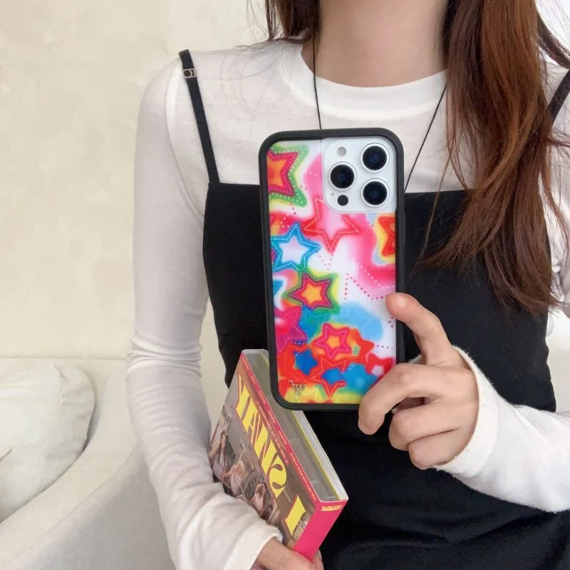 Fashion Wildflower Cartoon Stars Kawaii Phone Case for iPhone 16 13 Pro 14 Pro 15 Pro Cute Puppy  WF Deer Grid Protection Cases