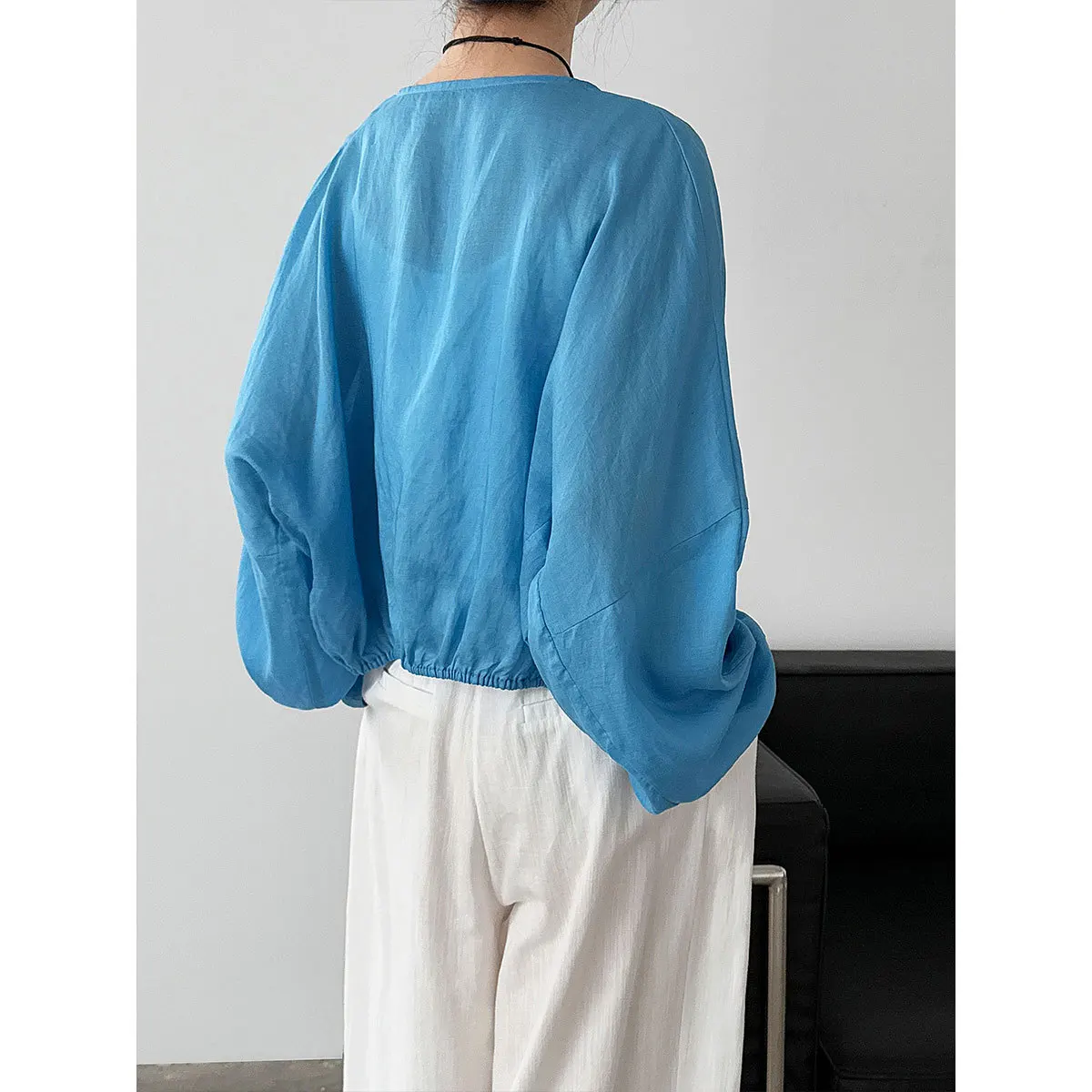 Camicia semplice con protezione solare girocollo da donna, nuovo cappotto sottile corto estivo in ramie