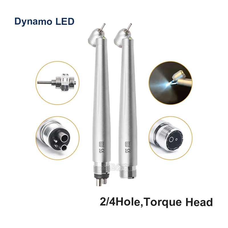 Dental 45 Degree LED High Speed Handpiece E-generator Integrated Push Button Handpiece Single Water Spray With LED Light