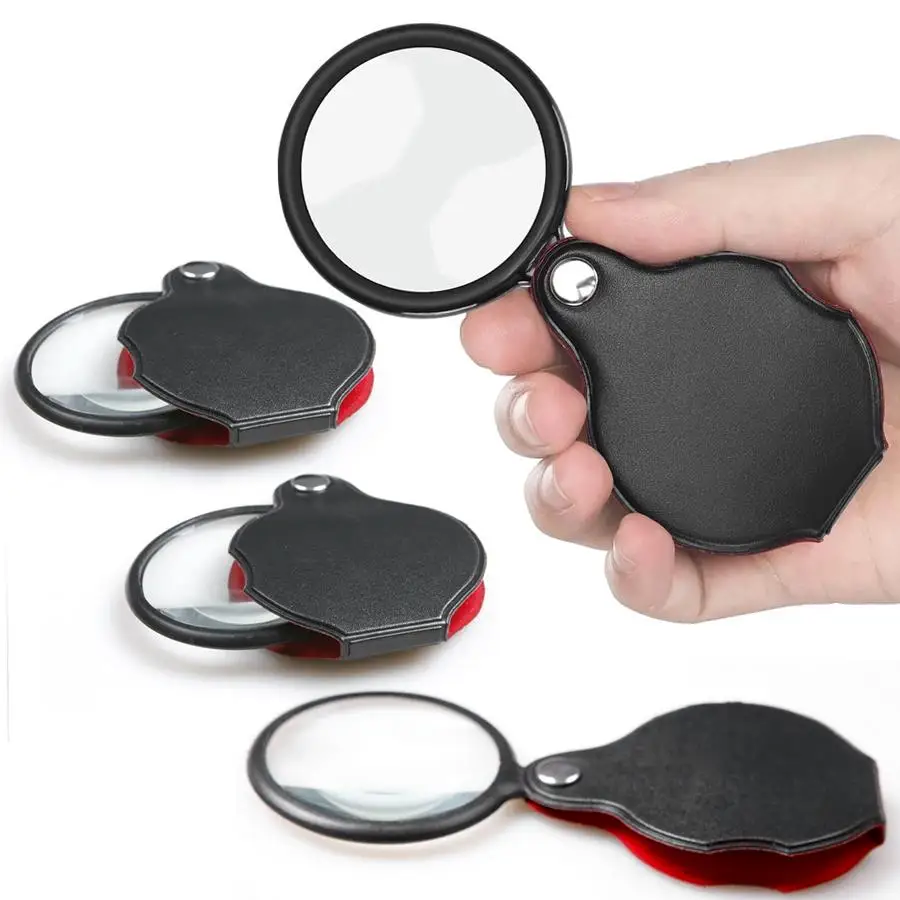 4pcs Portable Folding Pocket Magnifying Glass, Handheld Reading Magnifier for Elderly Newspaper Reading, Outdoor Observation XJM