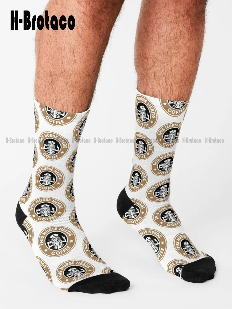 This Nurse Needs Coffee Registered Nurse Funny Gifts Socks Softball Socks Ladies Sports Custom Gift Street Skateboard Socks Art