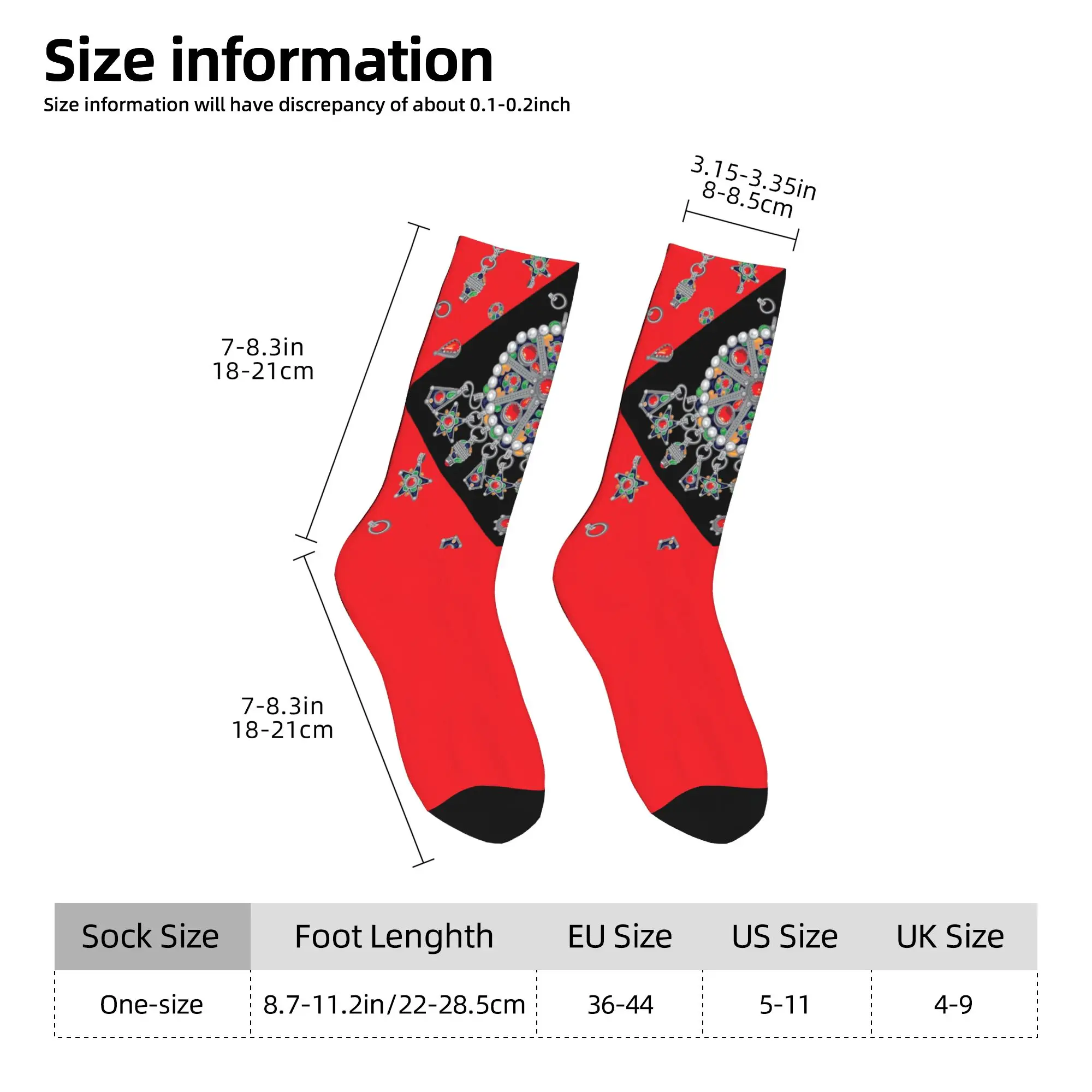 Custom Kabyle Jewelry Men Women Crew Socks Unisex Cute 3D Printed Amazigh Carpet Morocco Dress Socks view 4