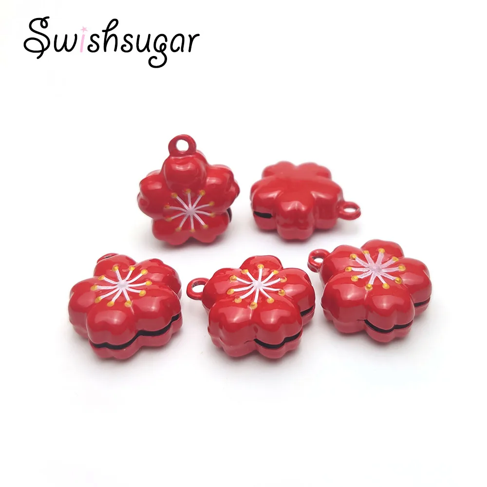 

Red Sakura Flower Jingle Bells Good Luck Bell Charms Necklace Pendant Accessories Jewelry Craft Findings