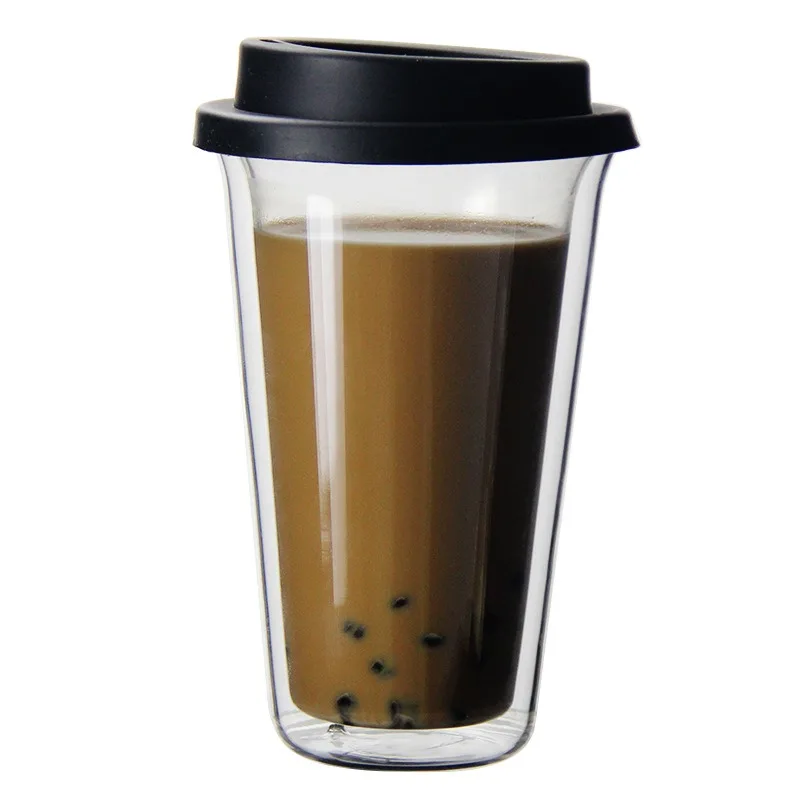 Heat-resistant Double Layer Coffee Cup with Silicone Cover High Borosilicate Glass Insulated Water Cup with Cover Manually Blown