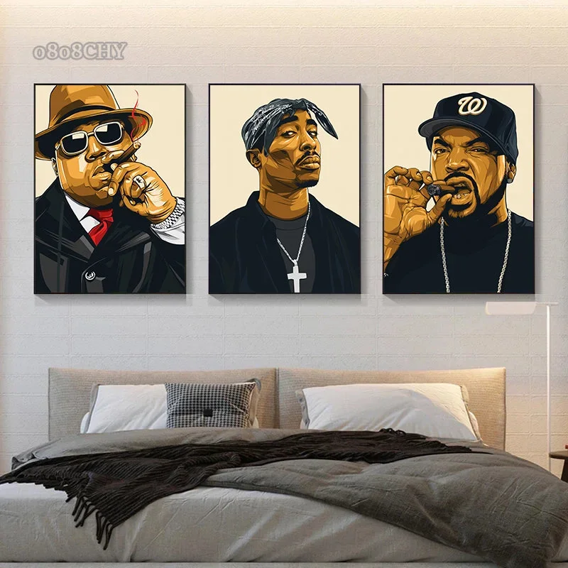 West Coast Rappers Canvas Print Pictures Notorious BIG Biggie Tupac Posters Famous Hip Hop Singer Wall Art Mural Home Decor