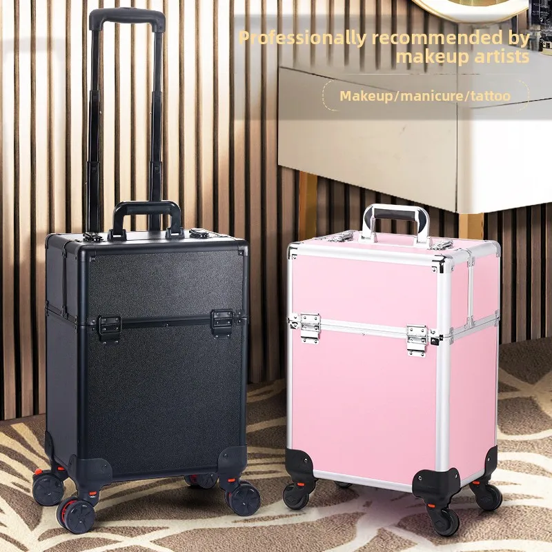 Professional Nail Art Case Rolling Makeup Case Beauty Equipment Storage Cart Wheels for Hairstyling Tools Kit Makeup Box