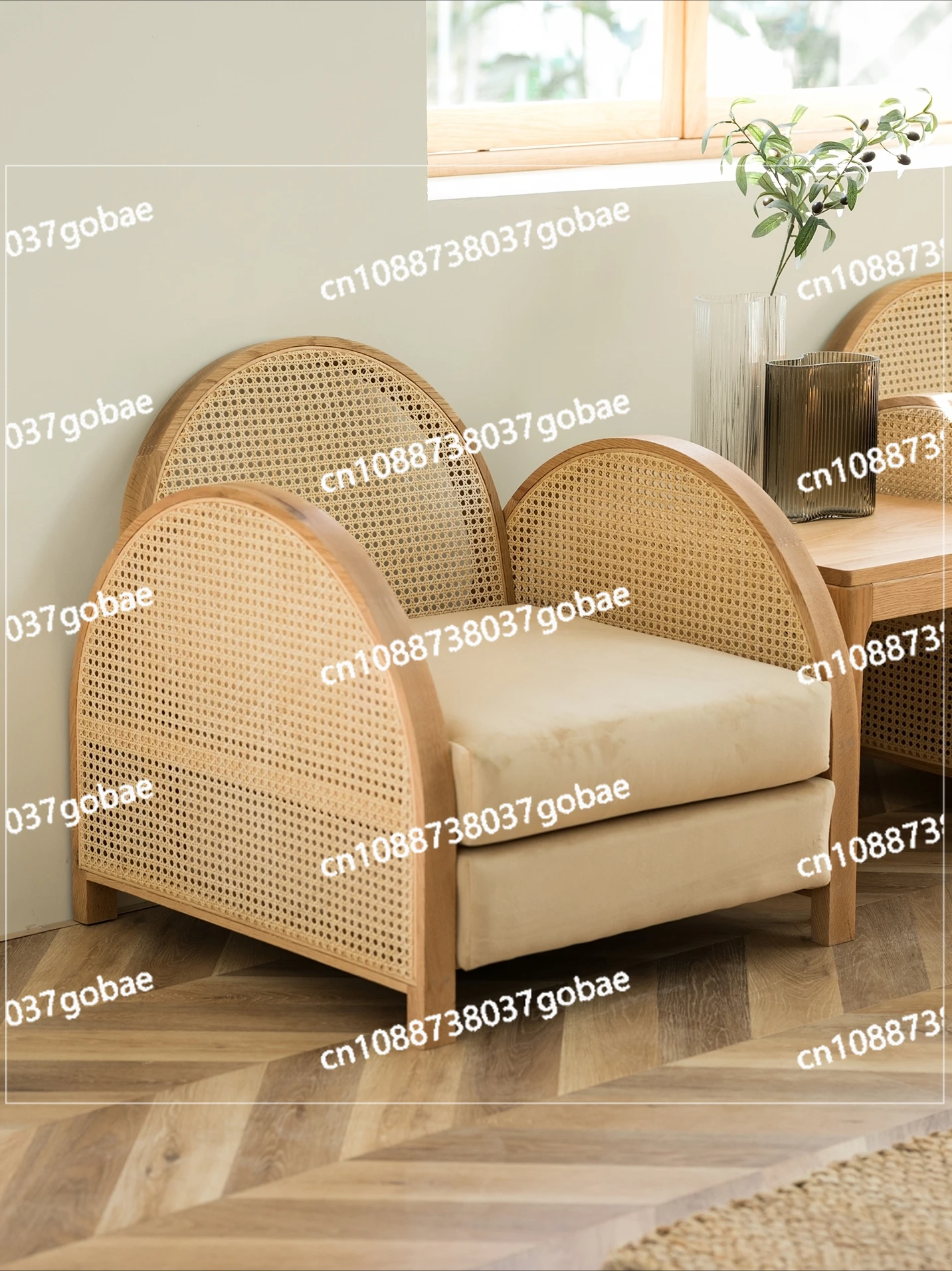 CX Rattan Single Sofa Homestay Hotel Living Room Solid Wood Deck Designer