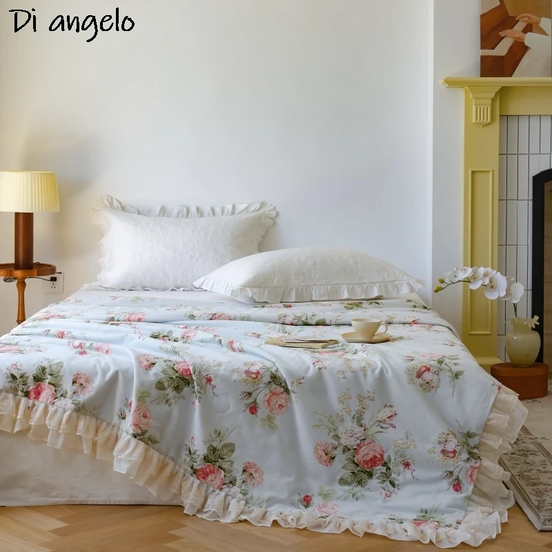 

Spring Summer Air Conditioner Quilt Cotton Embroidery Flower Fabric Blankets Bedspread Comforter Bed Cover Quilts 1PC #/