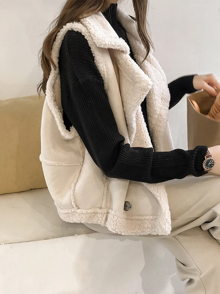 BZVW Women\'s Coat 2024 Autumn Winter Wool Vest Clothing Vintage Versatile Sleeveless Leather Plush Jacket Female Tide 25X2341