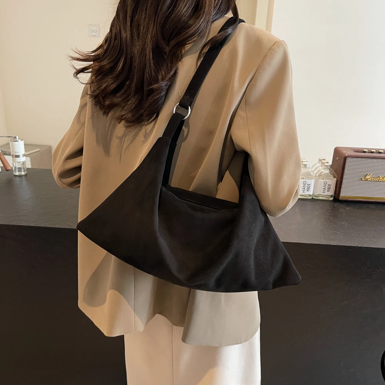 Faux Suede Shoulder Bags Women New In 2024 Winter Handbags Solid Designer Soft Hobo Bags Fashion Lady Female Black Casual Totes