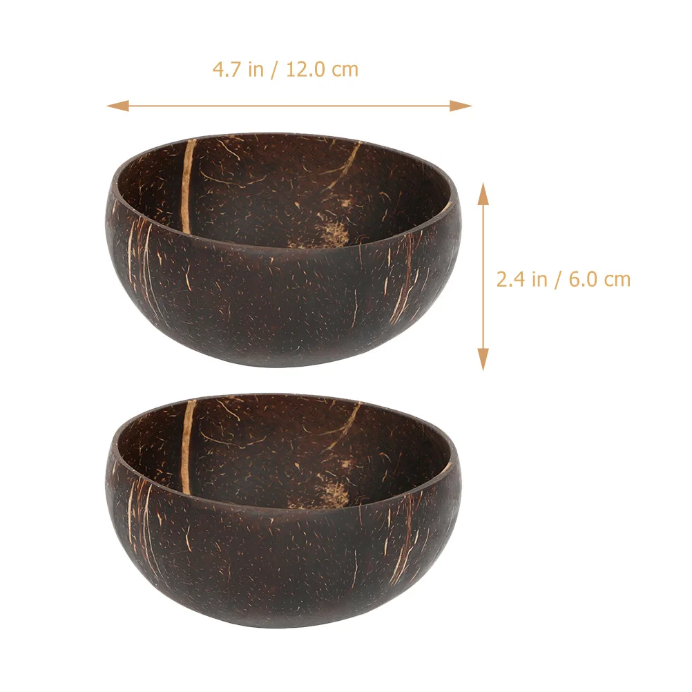 

2 Pcs Coconut Shell Bowl Salad Bowls Natural Rice Dish for Kitchen Decorative