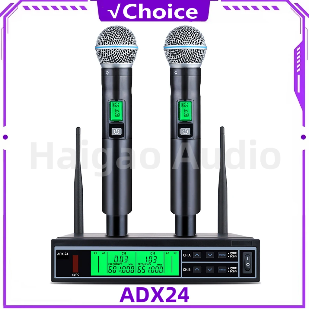 

ADX-24 600MHz Professional Wireless Microphone 2-Channel System Handheld Microphone Karaoke Stage Performance Family Party