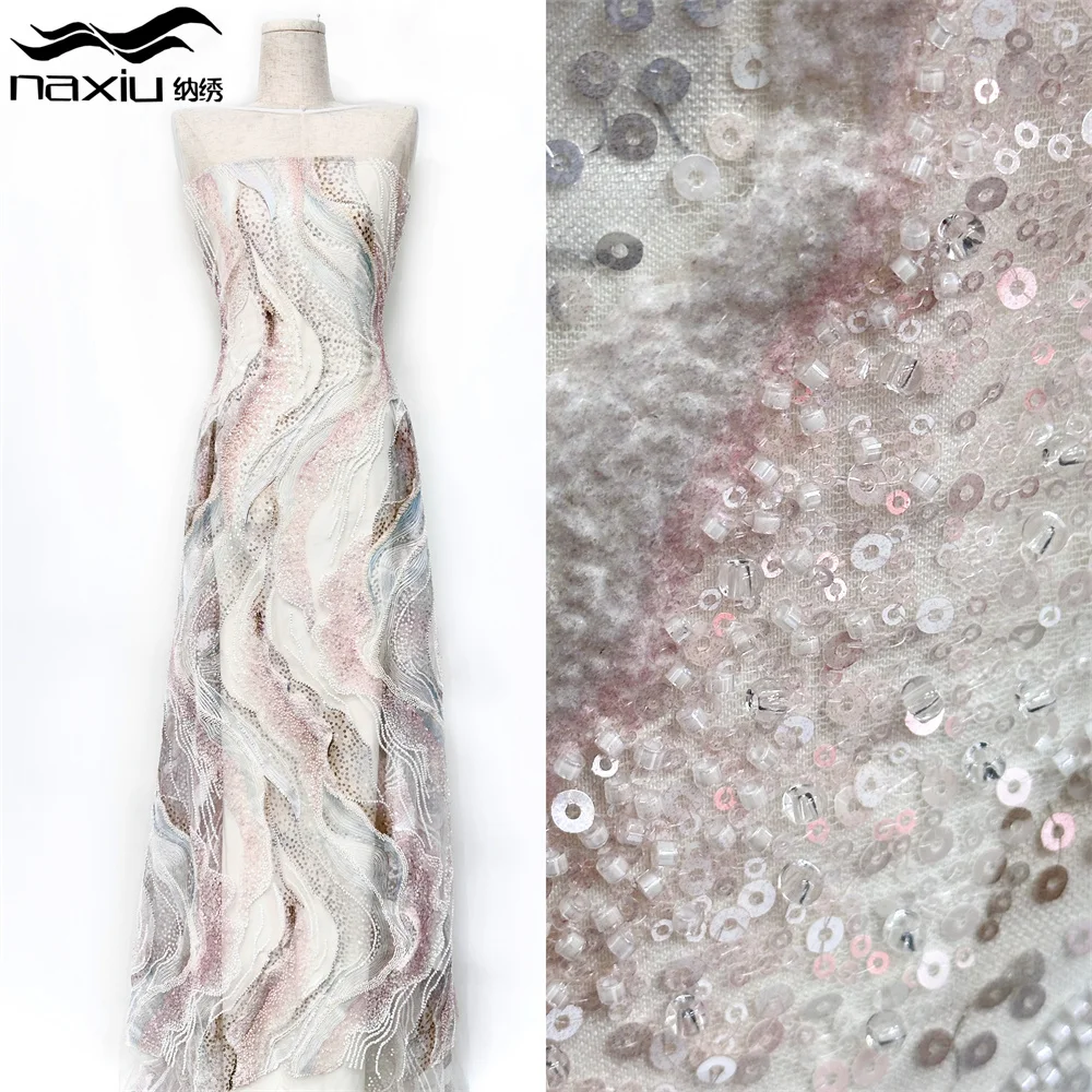 

Madison Luxury Nigerian Tulle Beaded Lace Fabric African French Sequins Embroidery Nigerian For Women's Party Evening