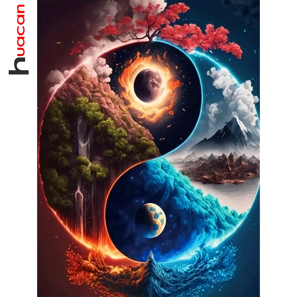 

Huacan Full Diamond Mosaic Landscape Moon Sun Diy Diamond Painting Tai Chi Complete Kit Home Decoration Rhinestone Pictures