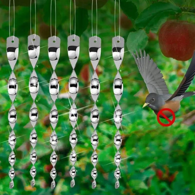 10Pcs Silver Reflective Bird Repellent Hanging Rods 360 Degree Rotating Design For Orchard Garden Patio To Scare Birds Away