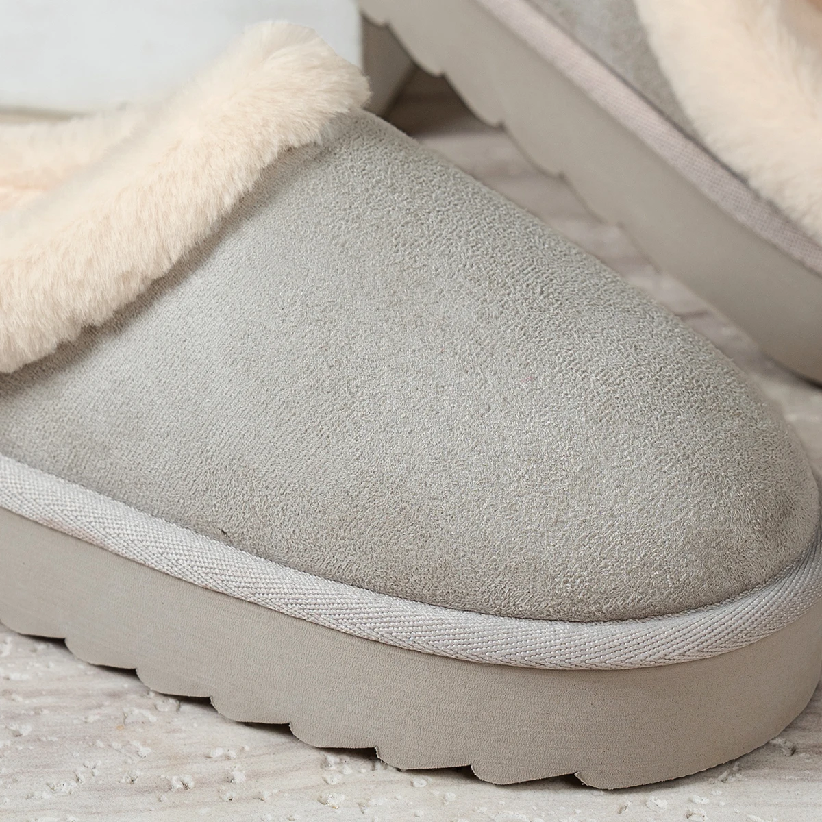 Wintermode Damen Flauschige Dicksohlige Freizeitschuhe, Dicksohlige Rutschfeste und Warme Hausschuhe mit Fellfutter – Detail 24
