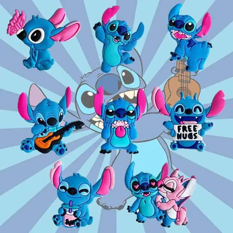 Miniso Cute Cartoon 1-8Pcs Stitch Shoe Decorations Accessories Charms For Clogs Bogg Bag Bubble Pvc Diy Decorations Kids Gifts