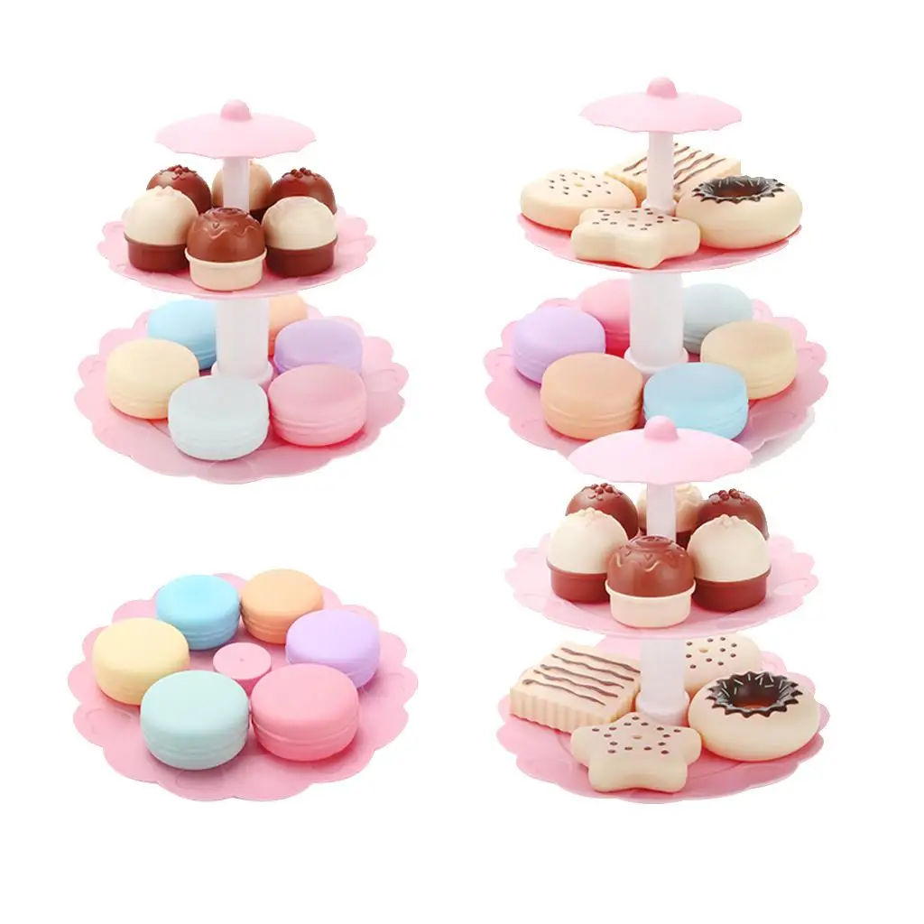 Pasteles Macarons Postres con soporte Niños Juego de juguetes de comida para niños Favor de fiesta