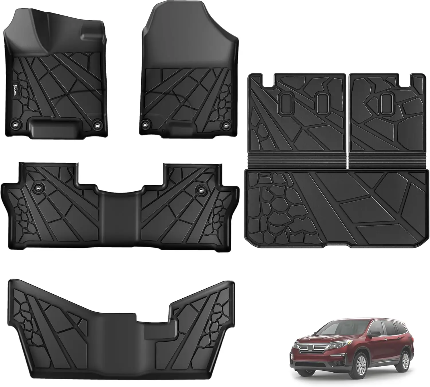 

Floor Mats Fit for 2016-2022 Honda Pilot 8 Seats (No Elite Models), TPE All Weather Protection Anti-Slip Floor Liners