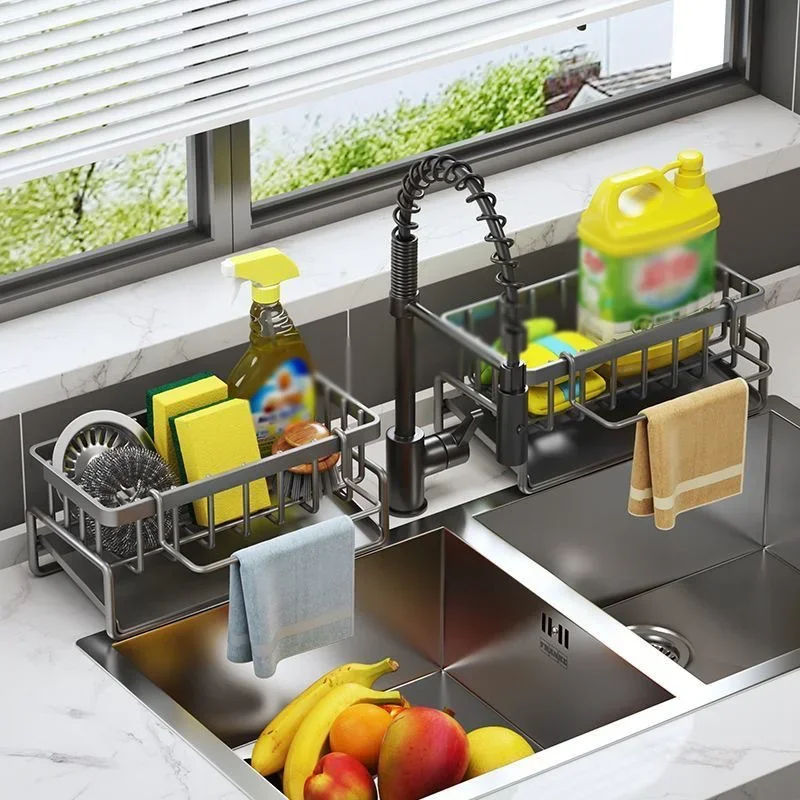 

Kitchen Shelf Mobile Carbon Steel Material Faucet Drainer Can Put Sponge Dishcloths And Other Items Of The Organizer Artifacts