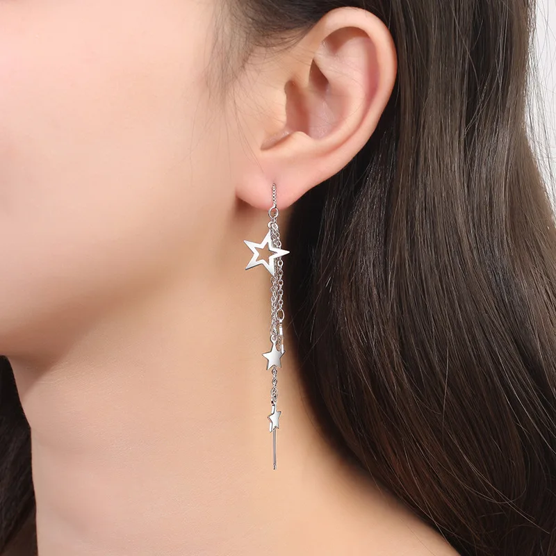 أقراط مرصعة بالفضة الإسترلينية للإناث ، شرابات طويلة ، دلايات أذن عتيقة ، نجمة لؤلؤ فاخرة ، مجوهرات زفاف ، بيع بالجملة