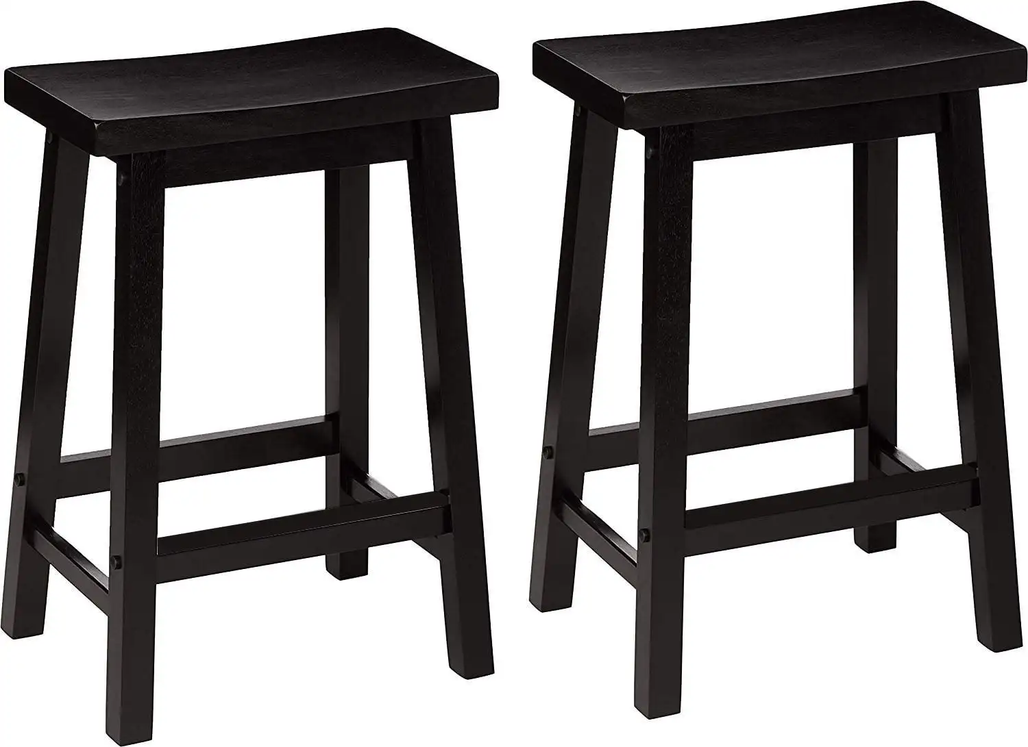 Backless Saddle Wood Stool, Indoor Counter Altura, Preto, Conjunto de 2