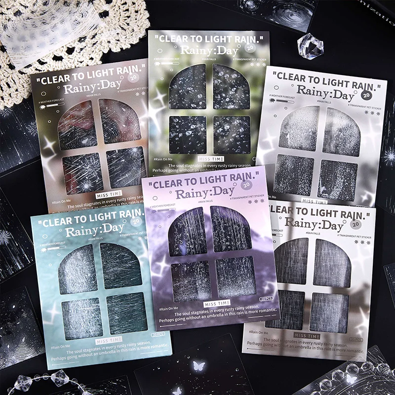 20 sheets rainy day water stain Rain trail Die cut Adhesive Sticker Junk Journal Collage Decoration Scrapbook Diary Cute Sticker