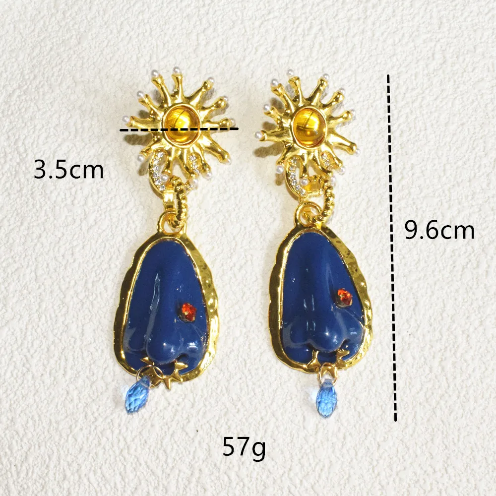 Übertriebene blaue Rosenförmige Tropfen-Ohrringe für Damen, Schmuck, Barock-Stil, Party-Show, Statement-Ohrringe, Zubehör – Detail 4