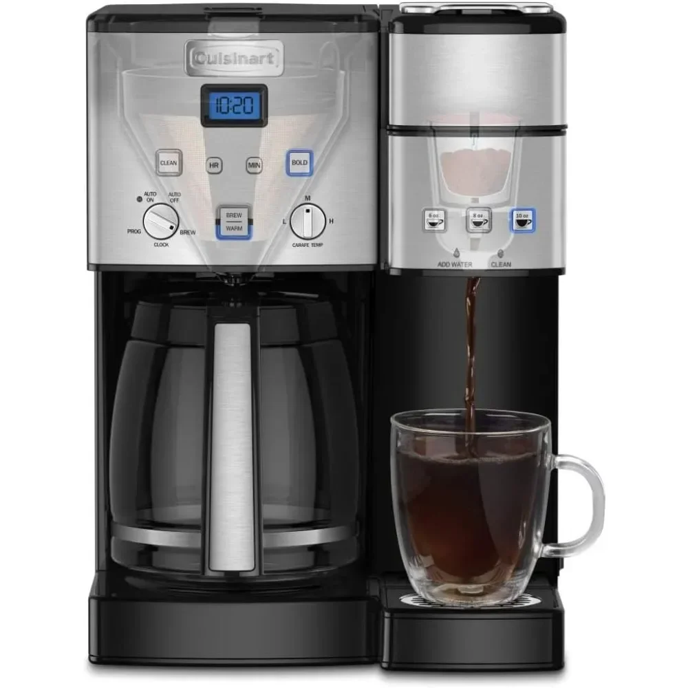 Cuisinart Single Serve + 12 Cup Coffee Maker, Offers 3-Sizes: 6-Ounces, 8-Ounces and 10-Ounces, Stainless Steel, SS-15P1