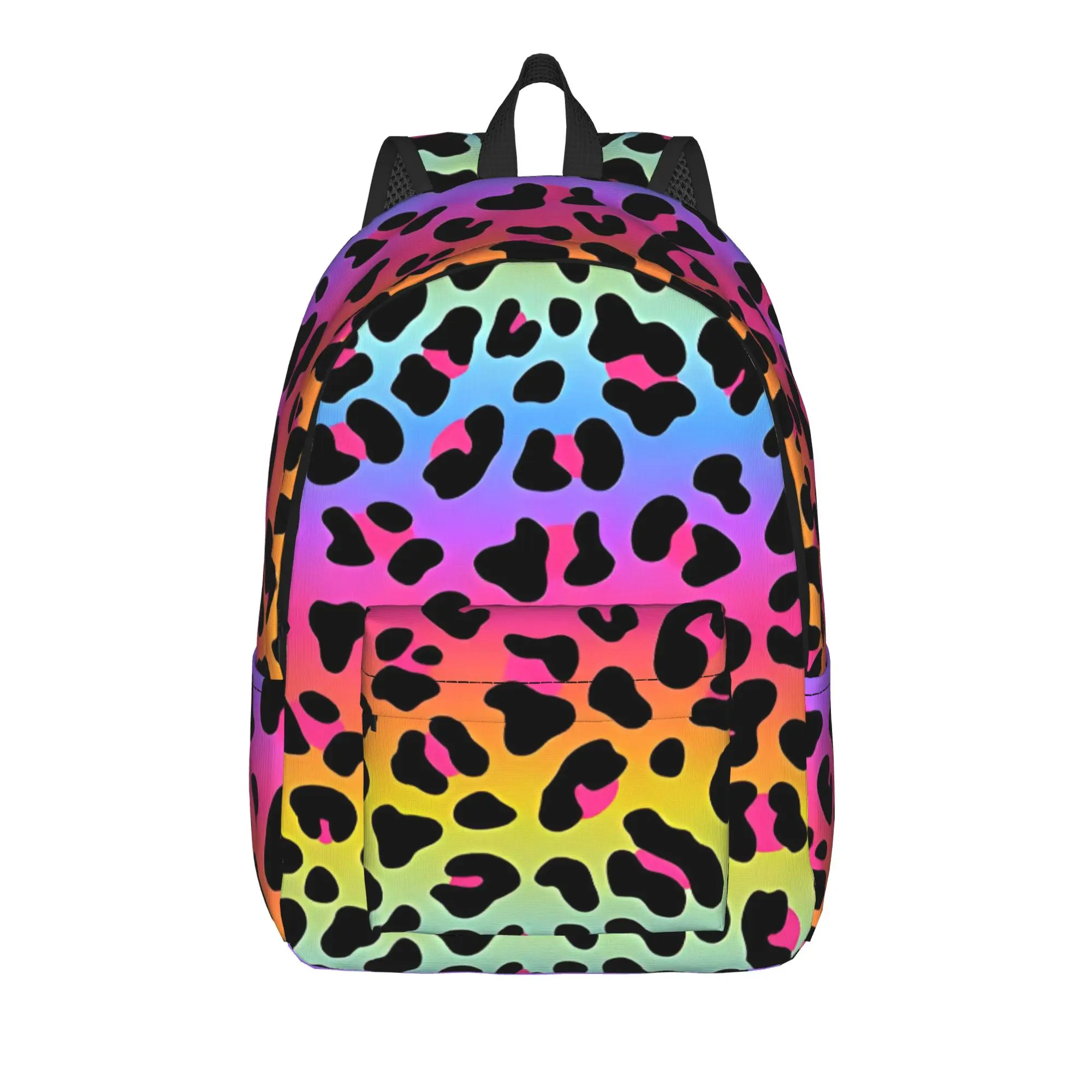 Bright Rainbow Ombre Gradient Leopard Backpack Animal Cycling Backpacks Youth Lightweight High School Bags Aesthetic Rucksack