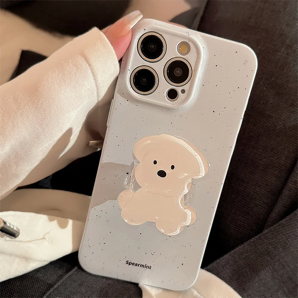 Koreanische Splash-tinte Cartoon Welpen Halter Telefon Fall Für iPhone 17 16 15 14 13 12 11 Pro Max XR XS X 7 8 Plus Stoßfest Soft Cover