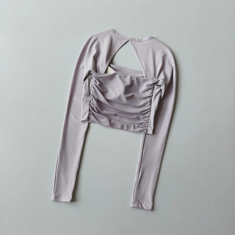 Yoga-Kleidung mit Brustpolstern für Damen, Pilates-Trainings-Oberteile, Langarm-Shirts für Fitness, Sport, Laufen, sexy Rückenfreies Design – Detail 8