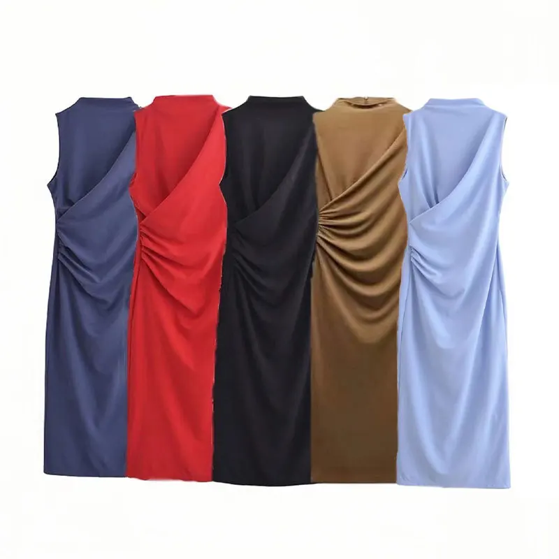 

Wrinkle Midi Dress 2025 Spring/summer Banquet Sleeveless Dress Slim Fit Hip Hugging Skirt Mid Length Dress for Women