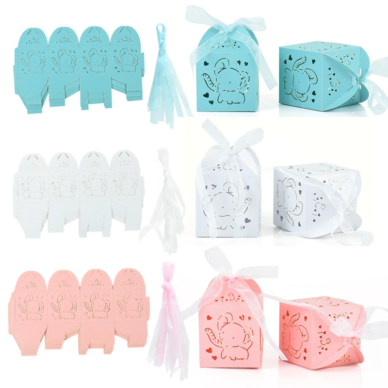 10 stücke laser geschnittene elefanten förmige Süßigkeiten schachtel hohl begünstigt Geschenk boxen mit Band baby party geburtstags feier verpackungs bedarf