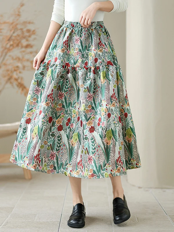 

Осень-зима 2022, новинка Sle Emed с цветочным принтом, повседневная универсальная утягивающая юбка-миди с высокой талией, юбка с цветочным принтом для женщин, поездка на работу