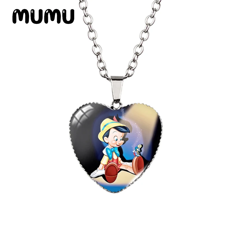 2024 New Pinocchio Heart Necklace Lovely Glass Printed Photo Pendant Handmade Jewelry Gifts Children