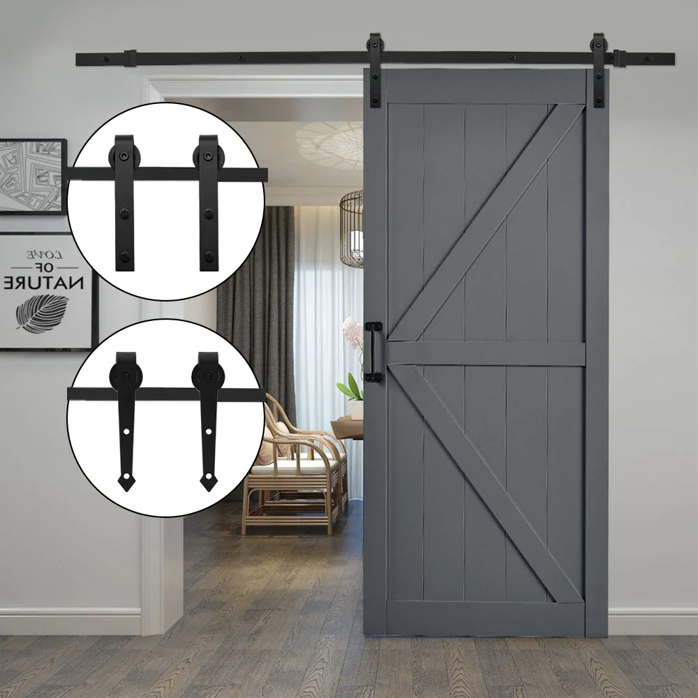 【Breeins】Rustic Barn Door Hardware Kit with Wheel Rollers 6.6ft