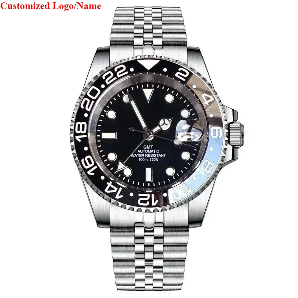 40 مللي متر ميكانيكي أوتوماتيكي GMT حركة الغوص موضة ساعة رياضية السيراميك الحافة الياقوت نغمتين للرجال الساعات حسب الطلب #1