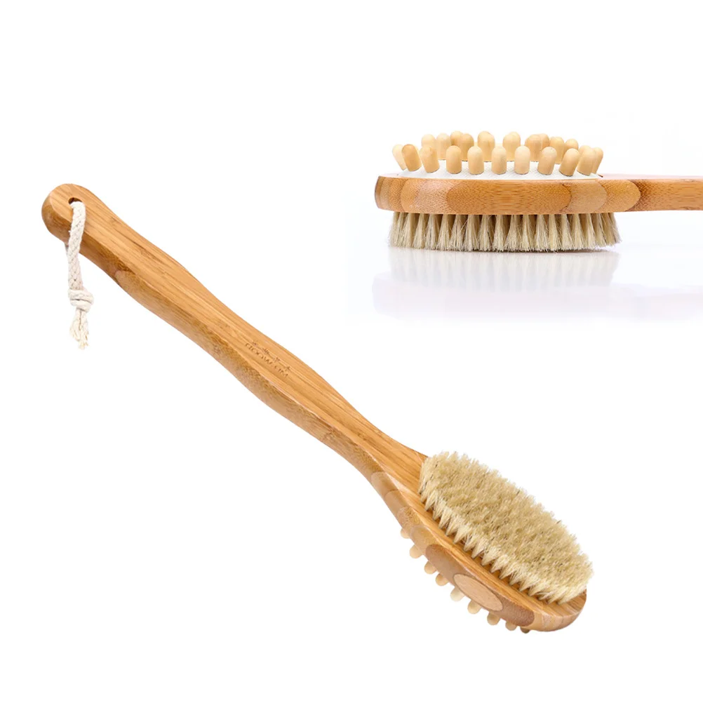 

1Pcs Double-Sided Body Care Brush Natural Bristles Wood Handle Bath Brush for Exfoliating Cleansing Dead Skin Promotes Blood