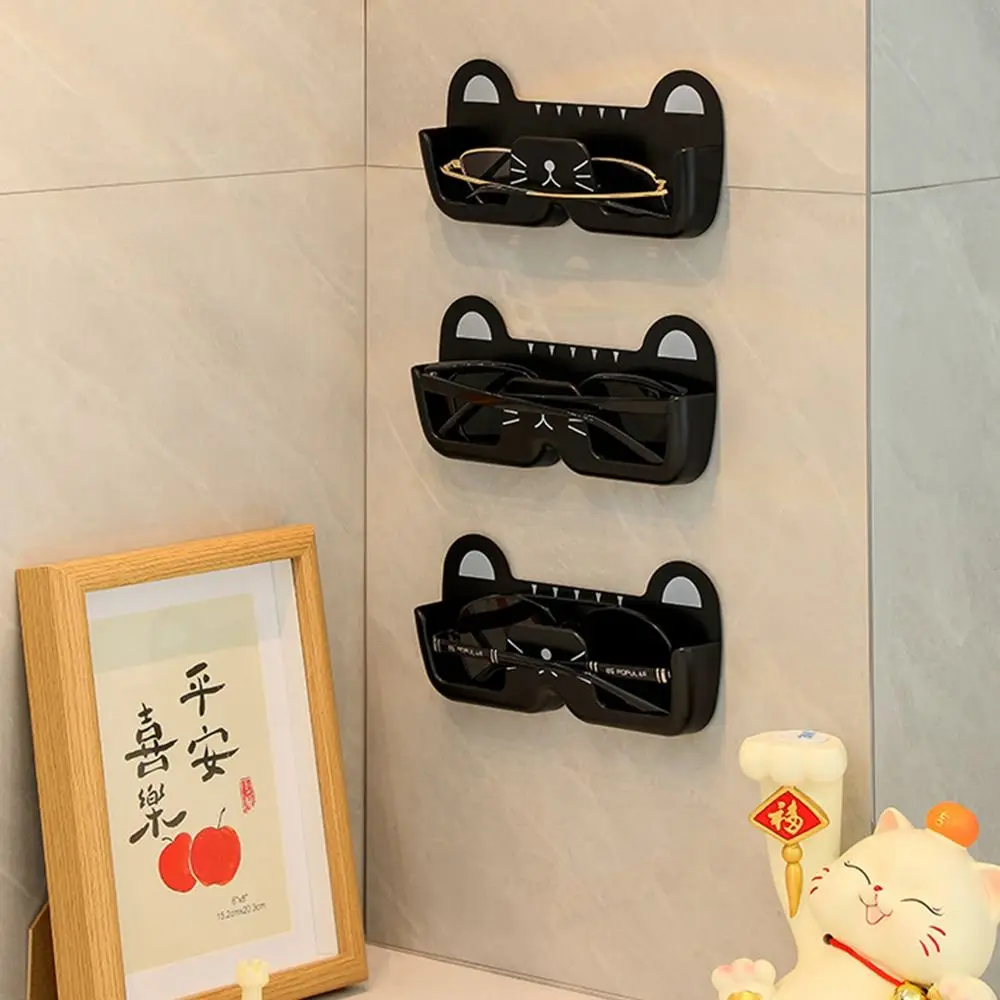 Cute Cat Sun-glasses Display Holder Wall Mounted Wardrobe Decoration Glasses Storage Rack Punch-free Home Tidying