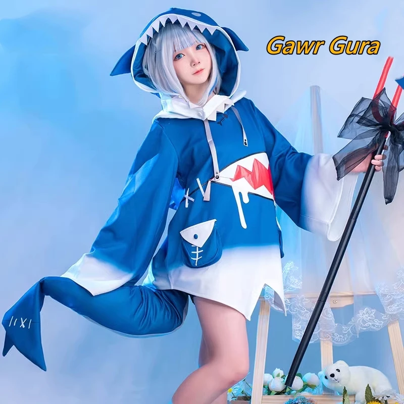 

Gawr Gura Cosplay Costume Hololive Anime Women Sweet ENG Shark Outfit Halloween Carnival Party Suit with Tail Youtuber Full Set