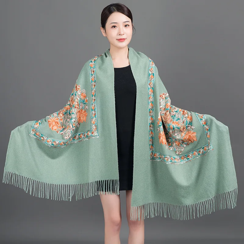 

Soft Green/Red/Fushcia Winter Women Cashmere Shawl Scarf Casual Wraps Thick Blanket Lady Poncho National Female Pashmina