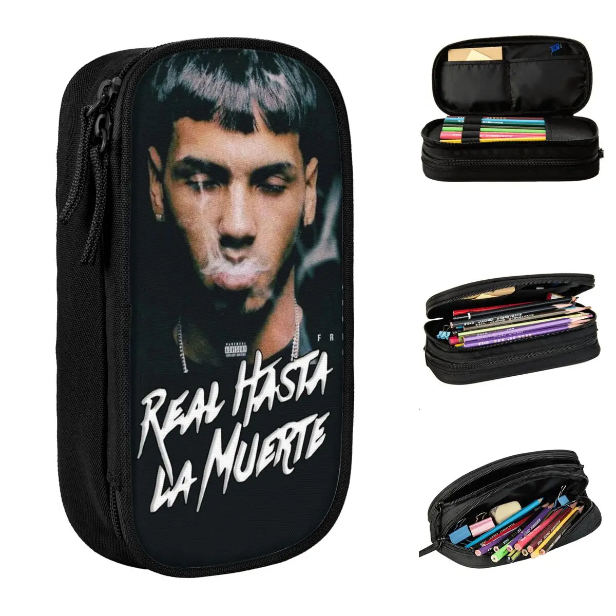 Vintage Anuel AA Rapper Pencil Case Double Layer Large Capacity Kids Hip Hop Pen Case Suprise Gift