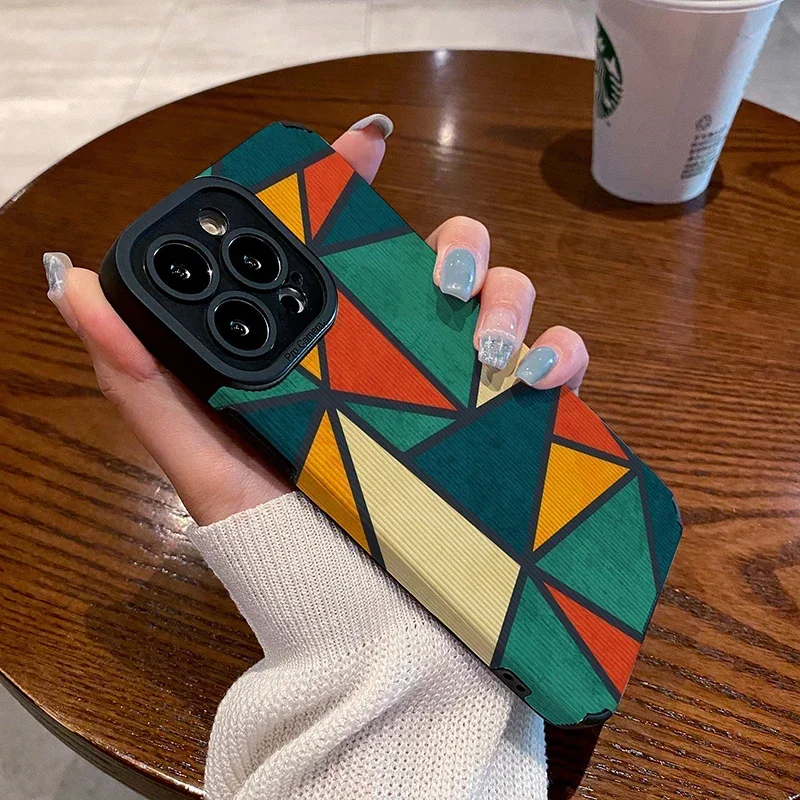 Colorful Geometric Back Coque Case for iPhone 11 12 13 14 15 Pro XS Max SE 2020 7 8 Plus 12Mini 13Mini XR 15Pro Max Phone Cases