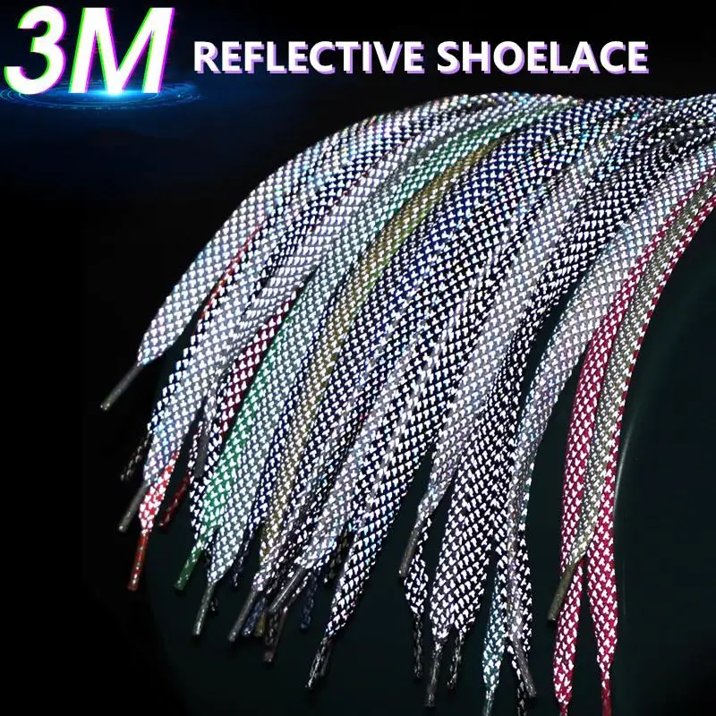 2023 New Reflective Shoe Laces Flat Shoelaces for Sneakers Colorful Reflective Laces Luminous Shoelace 100/120/140/160CM Strings