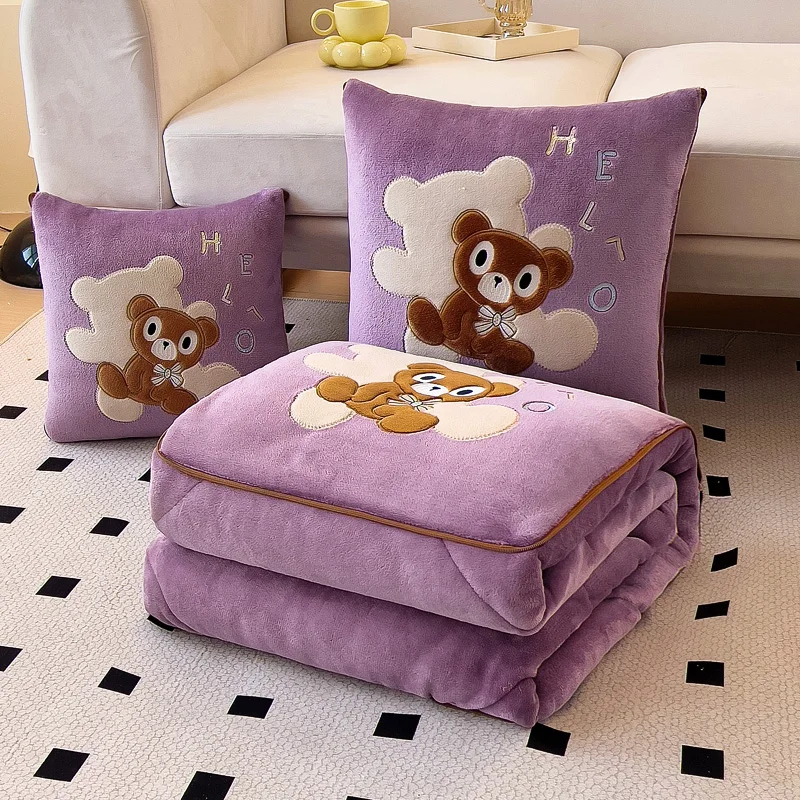 

Winter Thiened Milk Velvet Two-In-One Pillow Blanket Sofa Nap Cover Versatile Car Home Decor Square Polyester Fiber Filled