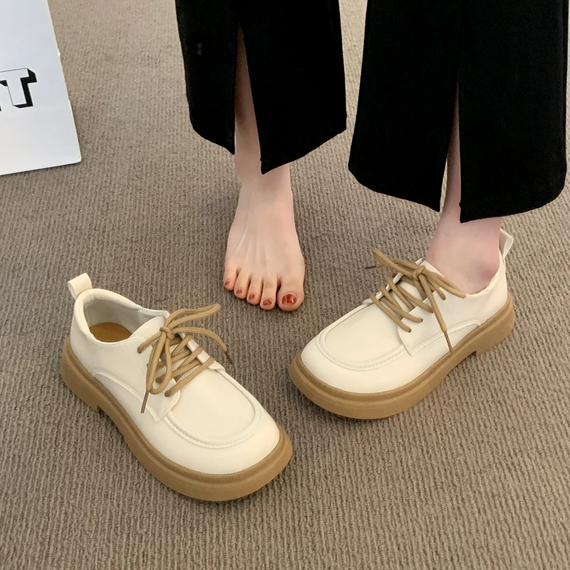 WomenLow Heeled Brogues Casual Women Spring Autumn 2024 Fashion Comfortable Elegant Lace-Up Flat Walking Shoes Zapatos Mujer