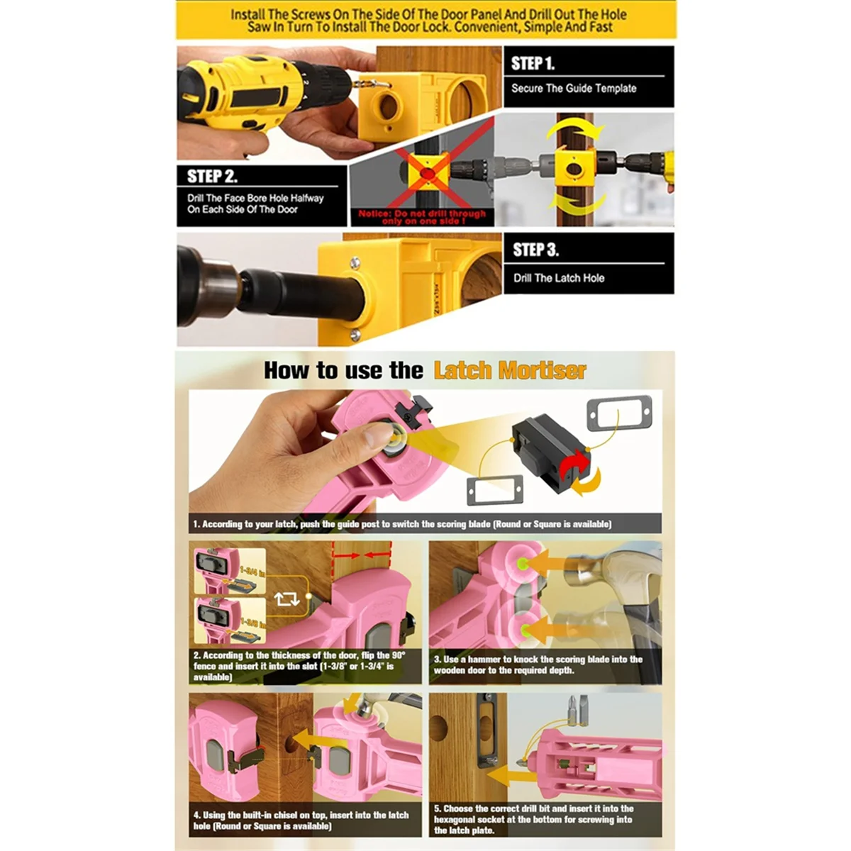 

ABNJ Door Latch Kit,Door Latch Mortise Tool,Door Installation Kit for 1-3/8in or 1-3/4in Thick Doors,Door Lock Hole Saw Set B