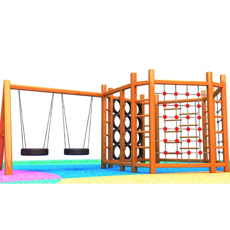 Small Indoor Children's Wooden Playground Jungle Gym with Swing Kids Climbing Frame for Indoor Outdoors Amusement Equipmentpromo